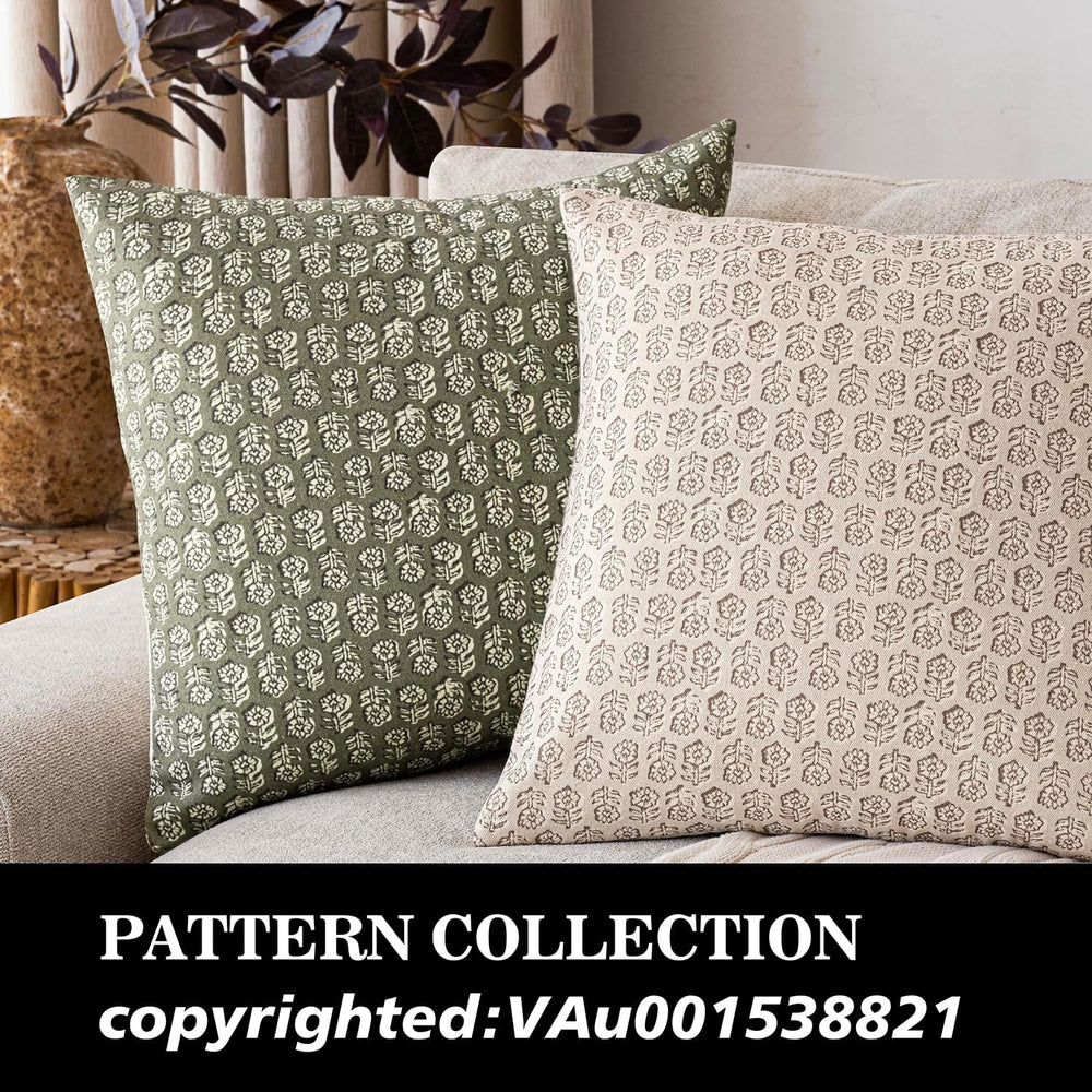 Foindtower Decorative Floral Print Throw Pillow Covers 24×24 Sage Green