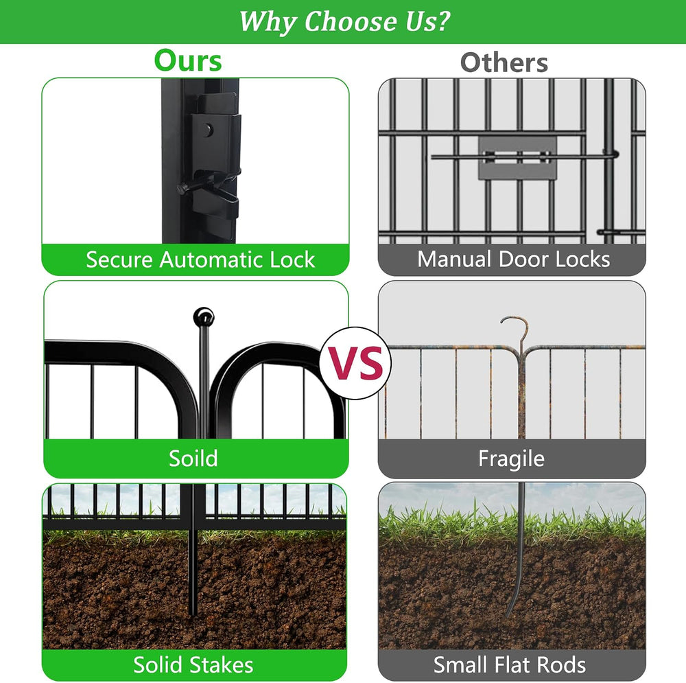 Decorative Garden Fence 24 Pack Black Metal Fence Panels 40in(H) x54ft(L) wit...