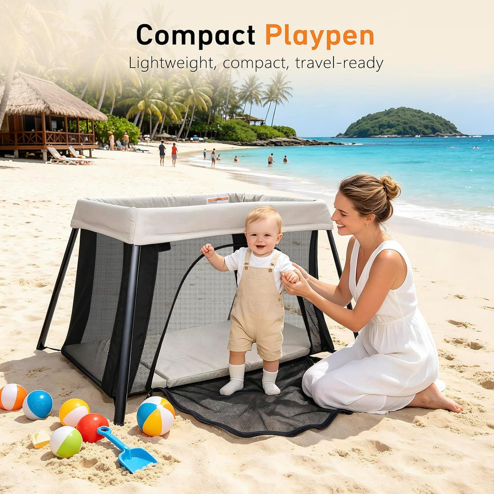 Travel Bassinet, Portable Pack and Play, Foldable Playard, Beige