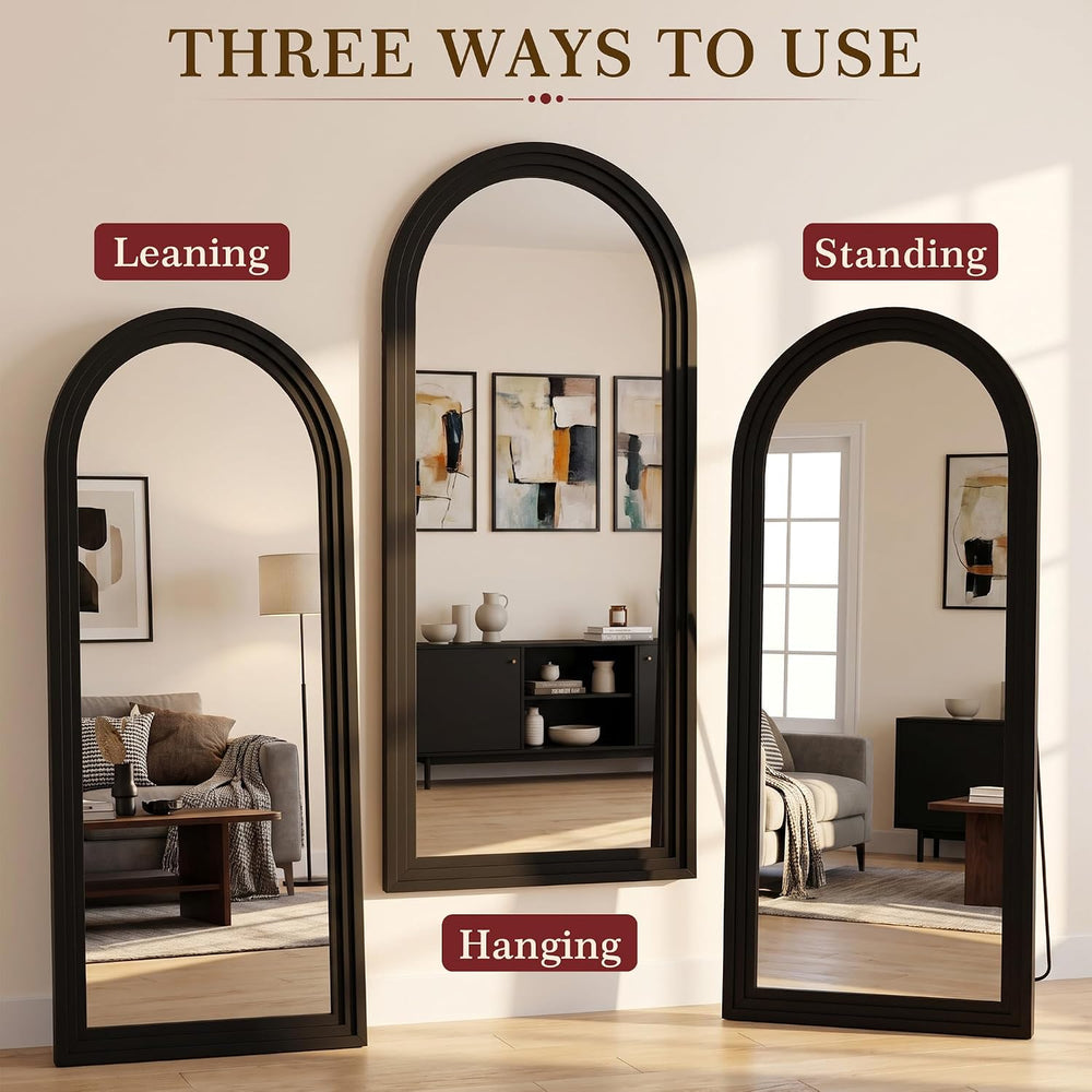 76"x34" Arched Full Length Mirror, Large Wood Floor Mirror, Black