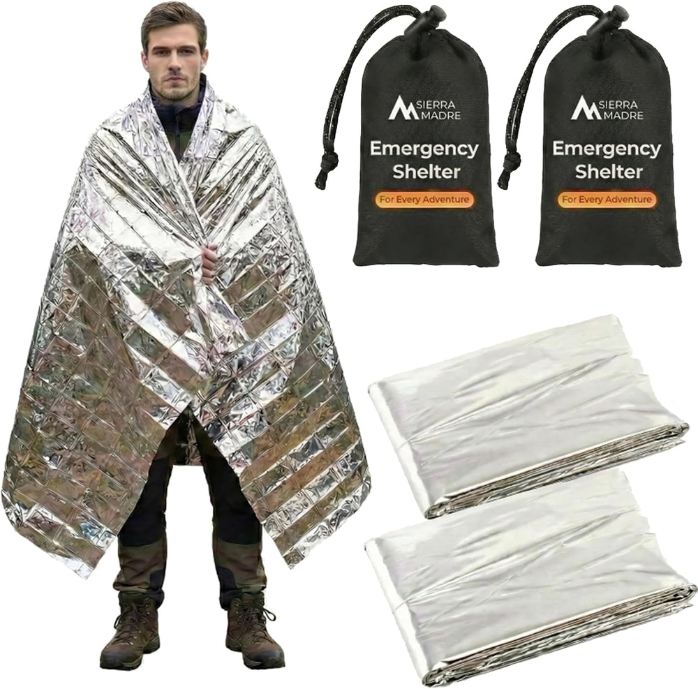 Sierra Madre Emergency Mylar Blanket, Waterproof Survival Shelter (Pack 2)
