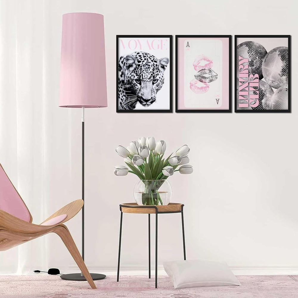 Pink Cheetah Wall Art Set of 3, Y2K Trendy Leopard Canvas Wall Decor Painting...