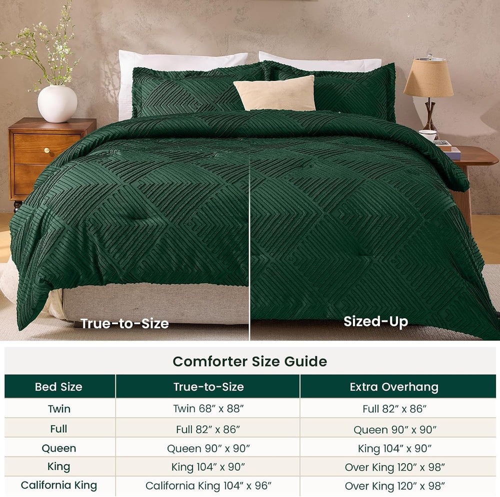 California King Comforter Set, Boho Tufted 3-Piece Bedding Set, Green