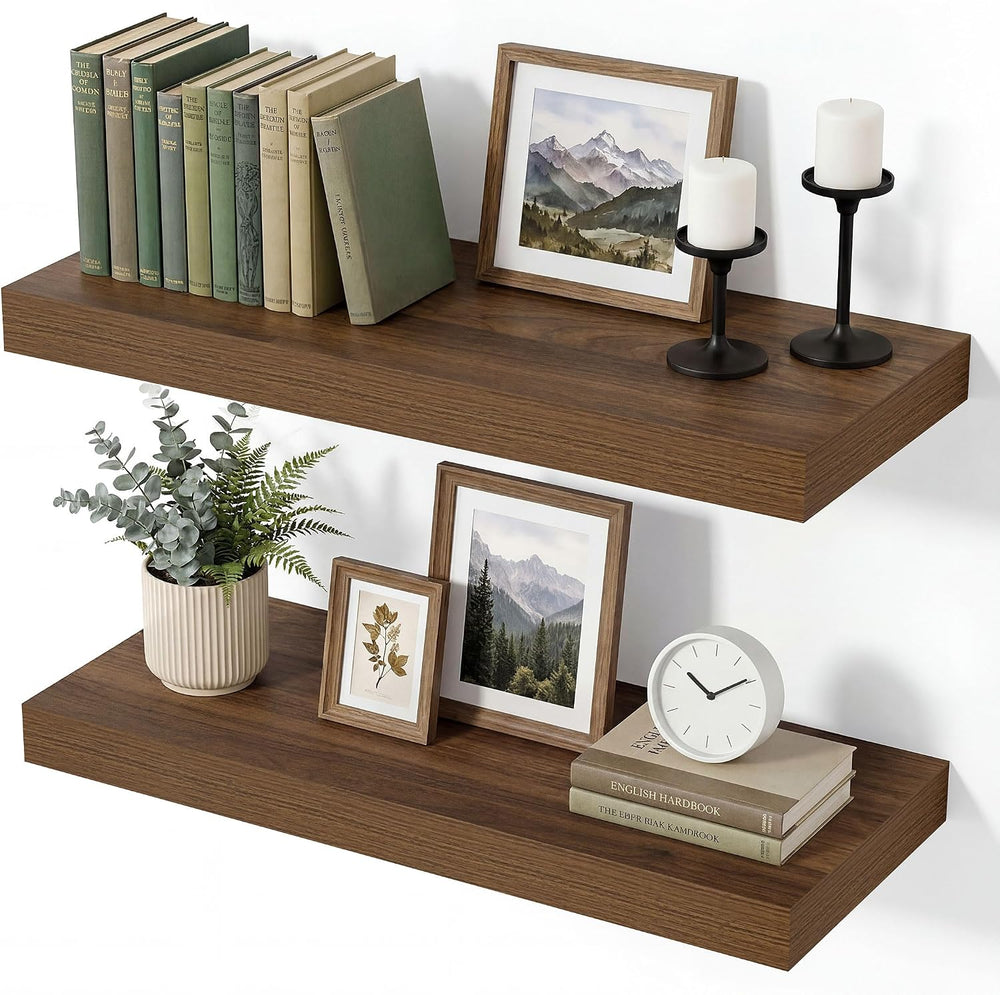 Vivelove Walnut Floating Shelves 8 Inch Deep, 16 x 8, Set of 2