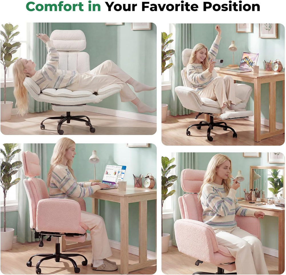 HOMRELEXA Criss Cross Office Chair with Armrests & Wheels, Comfy Teddy Fl...