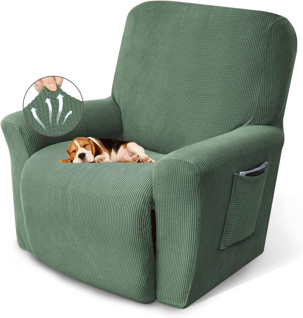 KEKUOU Recliner Chair Covers, 1-Piece Lazy Boy Recliner Cover,Greyish Green