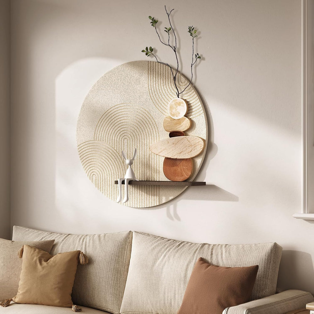 3D Textured Abstract Modern Round Wall Art Decor for Living Room, 24x24 In