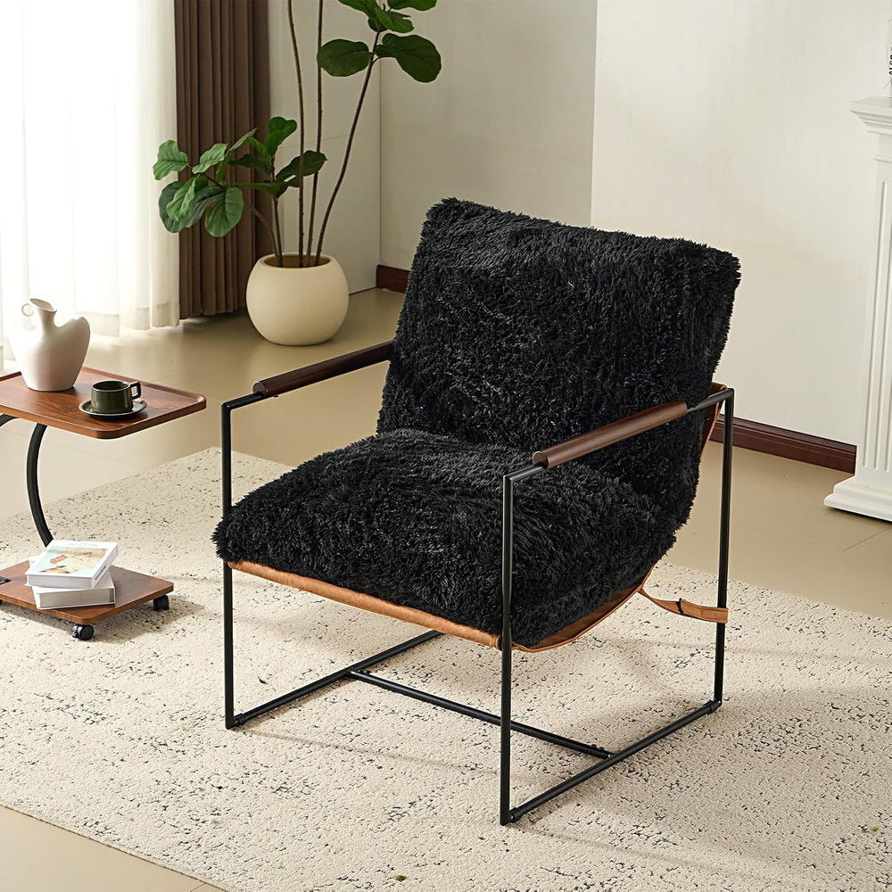 VINGLI 28" Wide Plush Upholstery Sling Modern Accent Chair with Metal Fr...