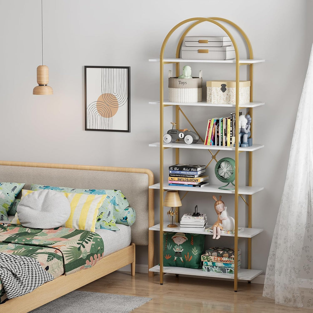 Arbuxzuy 6 Tier Bookshelf, 83" Tall Arched Bookcase, Tall Book Shelf wit...
