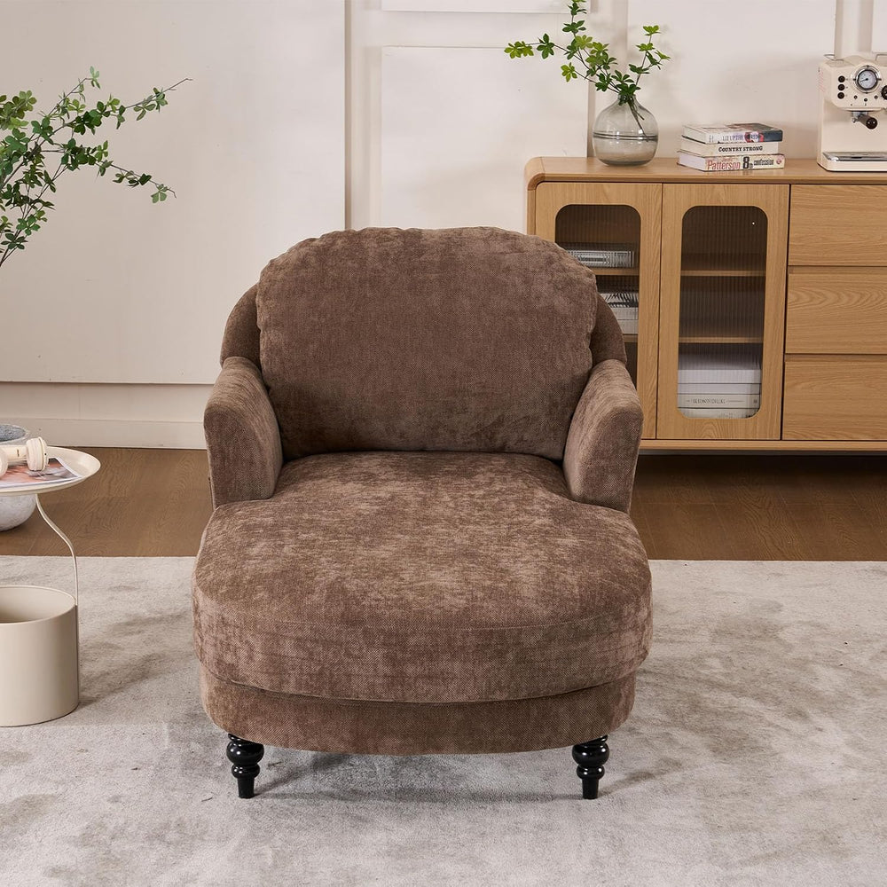 59.8” Chaise Lounge Chair Indoor, Oversized Reading Armchair, Brown