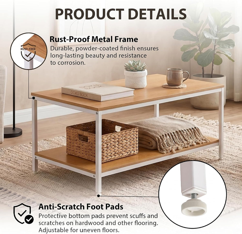 SUPER DEAL 2-Tier Coffee Table with Storage Shelf for Small Apartment Living ...