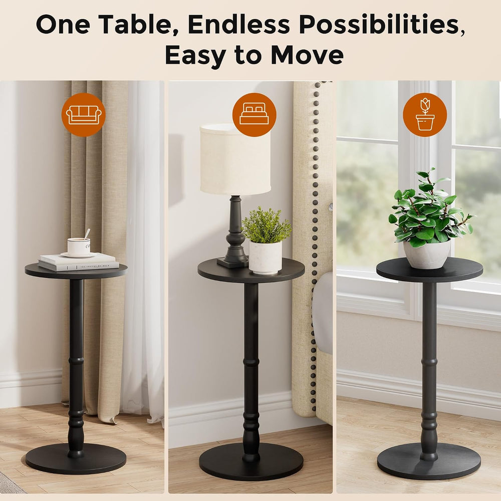 Homleke Round Side Tables Set of 2 with Solid Wood Pillar, Drink Tables