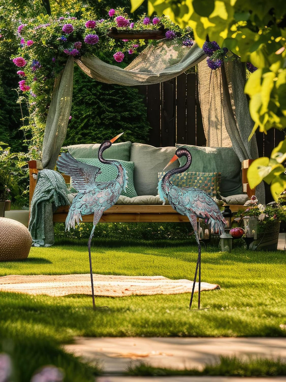 YEAHOME Garden Decor Outdoor Statues, 38"/36" Large Metal Heron Sta...
