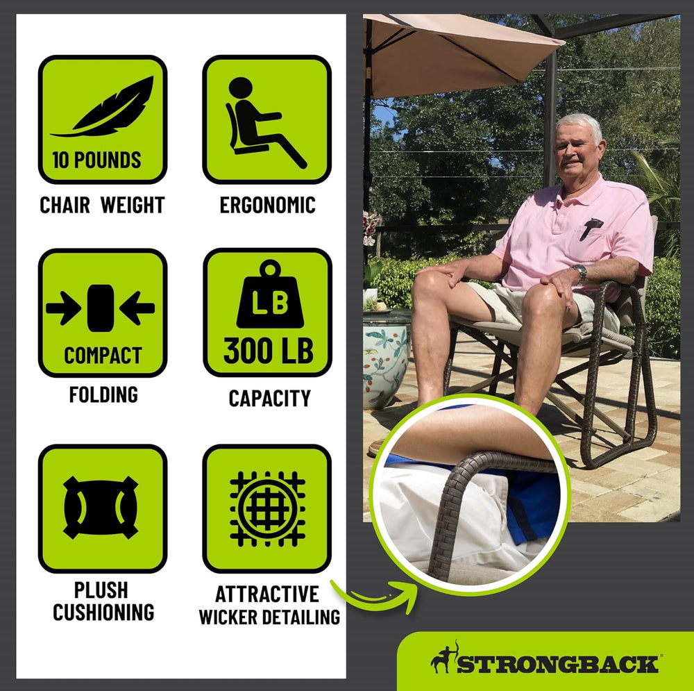 STRONGBACK Folding Patio Chair - Ergonomic Design for Back Pain Relief