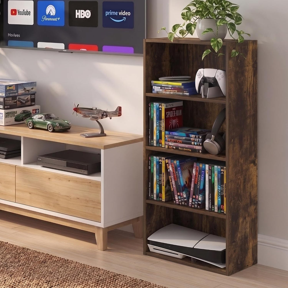 Furinno Basic DVD Shelf, 4-Tier CD Rack, Media Shelf, Amber Pine