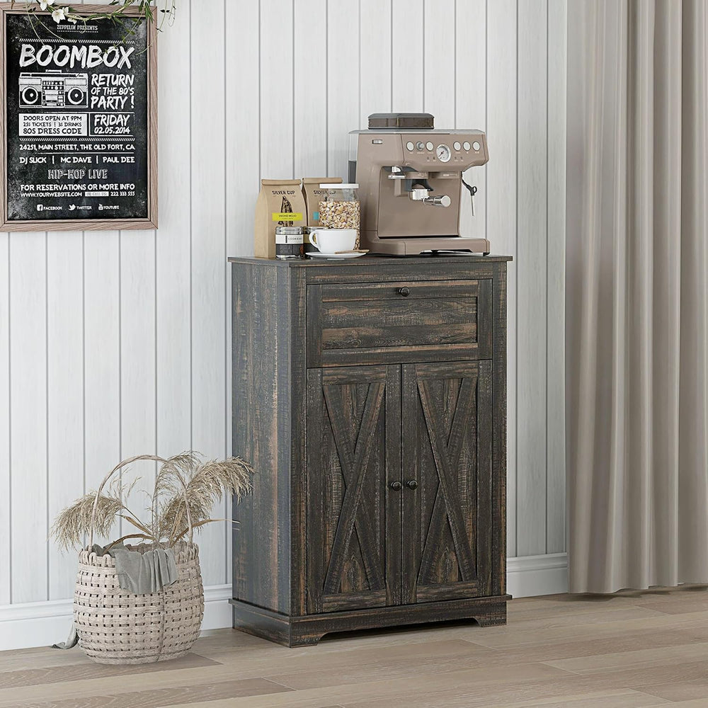 HOMCOM Farmhouse Barn Door Accent Cabinet with Double Doors Dark Brown