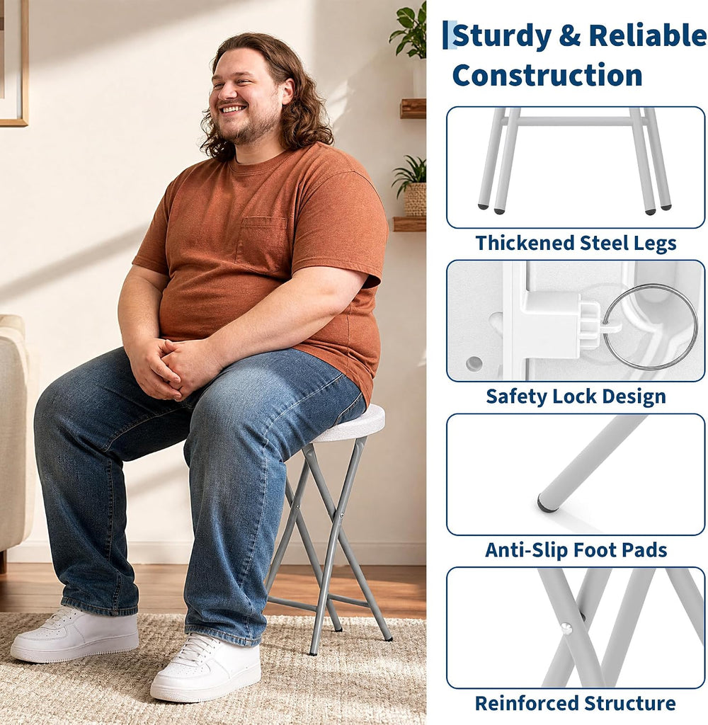 Garvee Folding Stool with Handle 28 Inch Tall 400lbs Capacity, 1 Pcs White