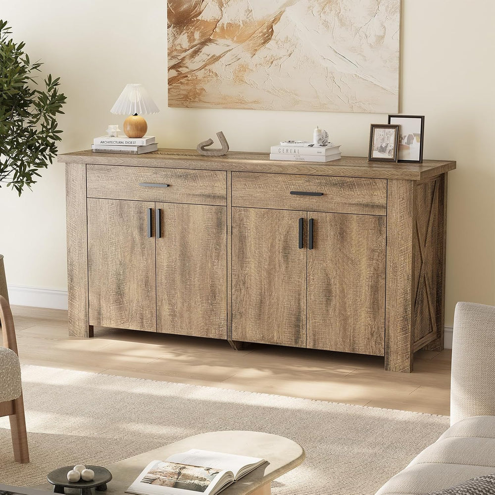 ONBRILL 61" Sideboard Buffet Cabinet with Storage & 2 Drawers, Rusti...