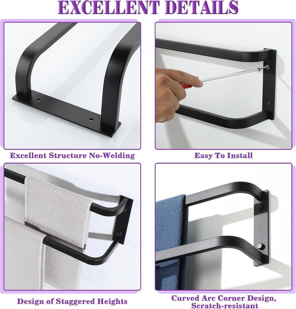 Alise Double Towel Bar, 24" Double Towel Racks for Bathroom, Matte Black