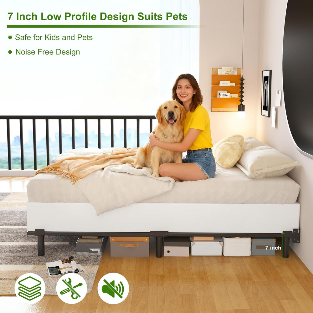 EMODA 7 Inch Queen Bed Frame for Box Spring and Mattress, Black