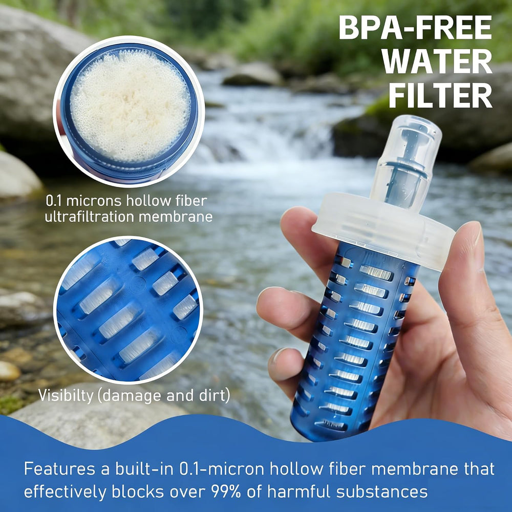 AXEN Collapsible Water Bottle with Filter for Hiking Travel, 500ml Blue