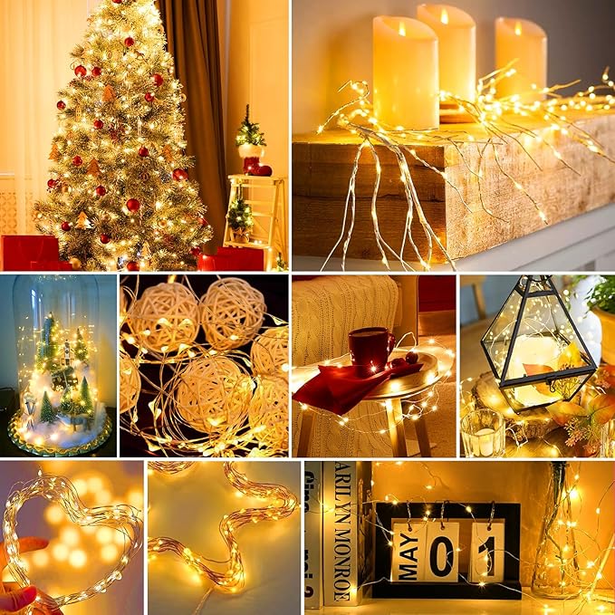 pozzolanas 100 Pack Warm White Battery Operated String Lights - 7ft Waterproo...