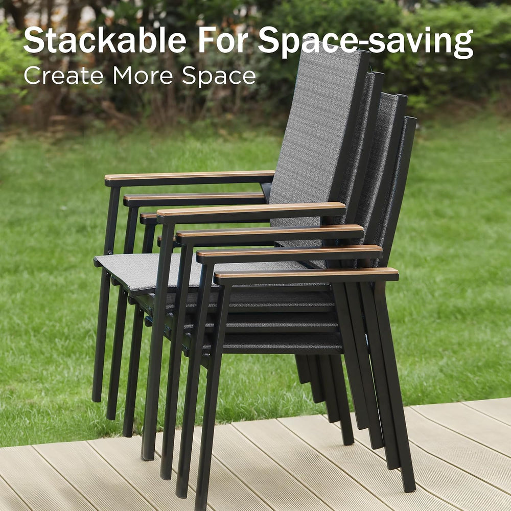 PHI VILLA Outdoor Stackable Dining Chairs Set of 4 w/Aluminum Frame, Grey