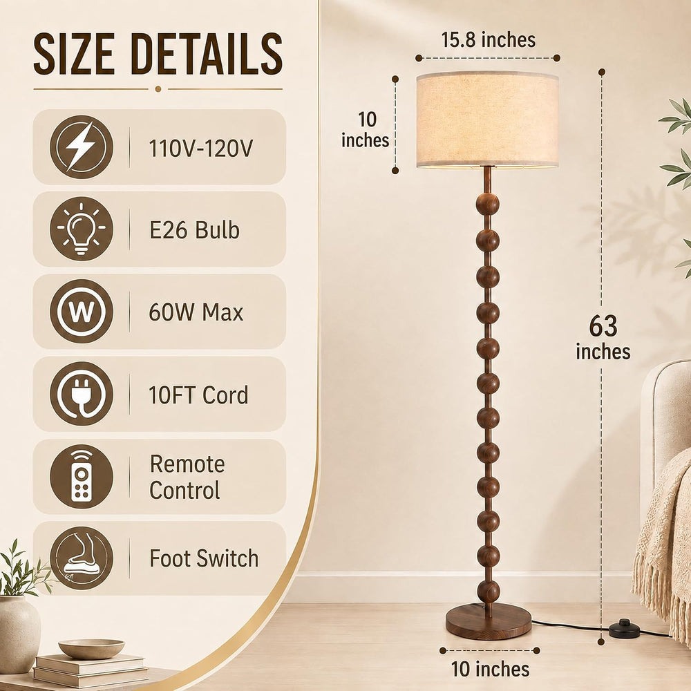Fetason 63" Modern Farmhouse Remote Control Dimmable Floor Lamp