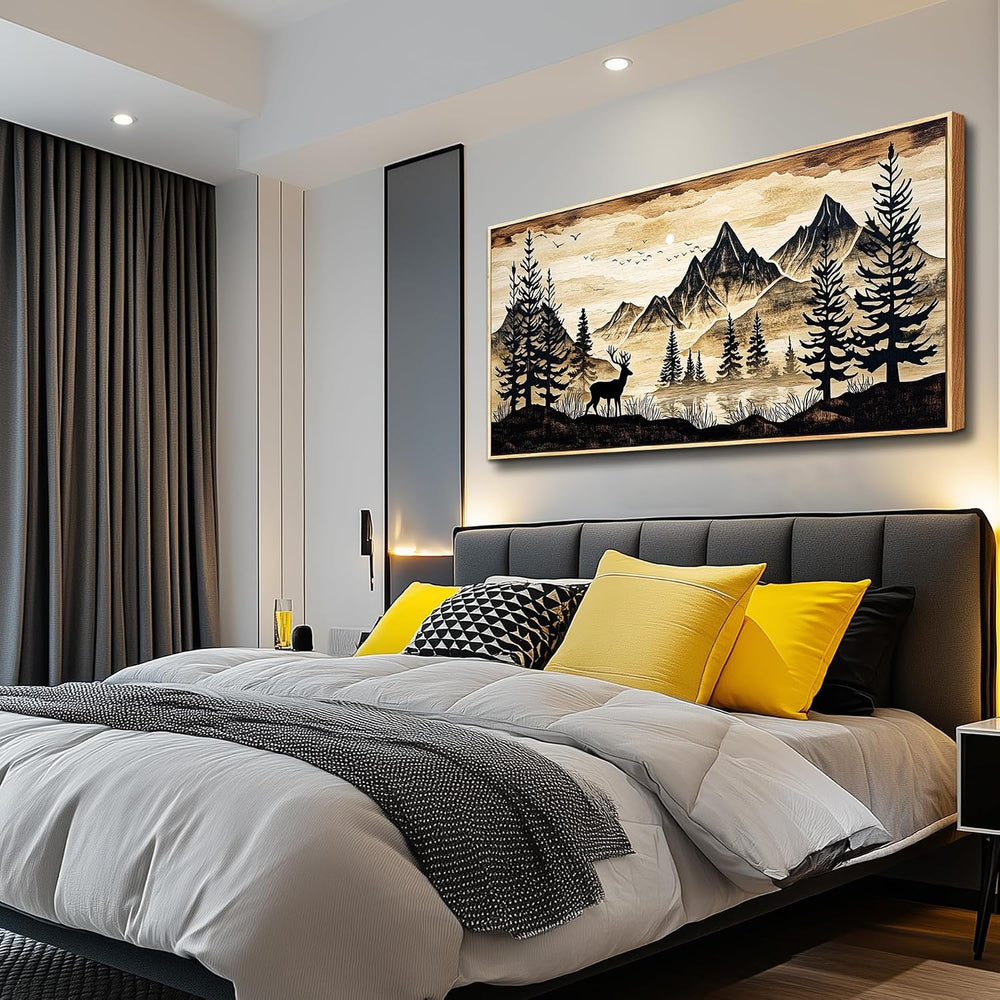 DZRWUBHS Large Forest Wall Art for Living Room Deer Pictures Wall Decor Rusti...