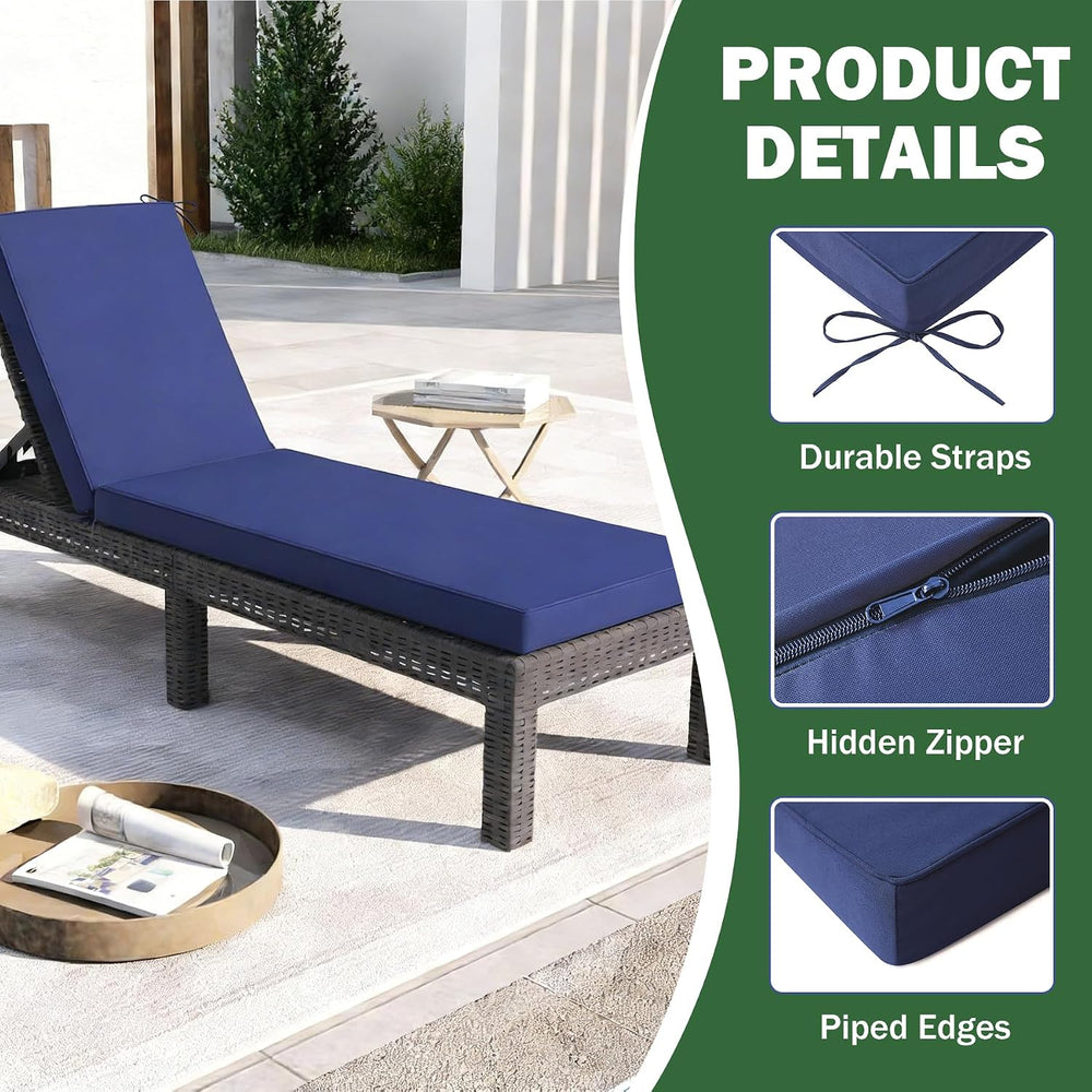 2 Pcs Chaise Lounge Cushions Outdoor, 72x 21x 3 Inch Waterproof & Fade-Re...