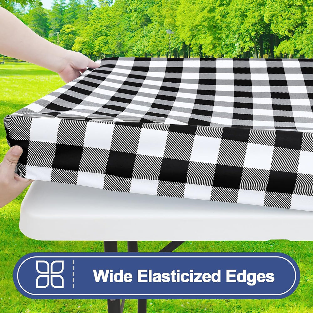 Smiry 6 Foot Picnic Table Cloth 6 Pack, Elastic Fitted Polyester Tablecloth