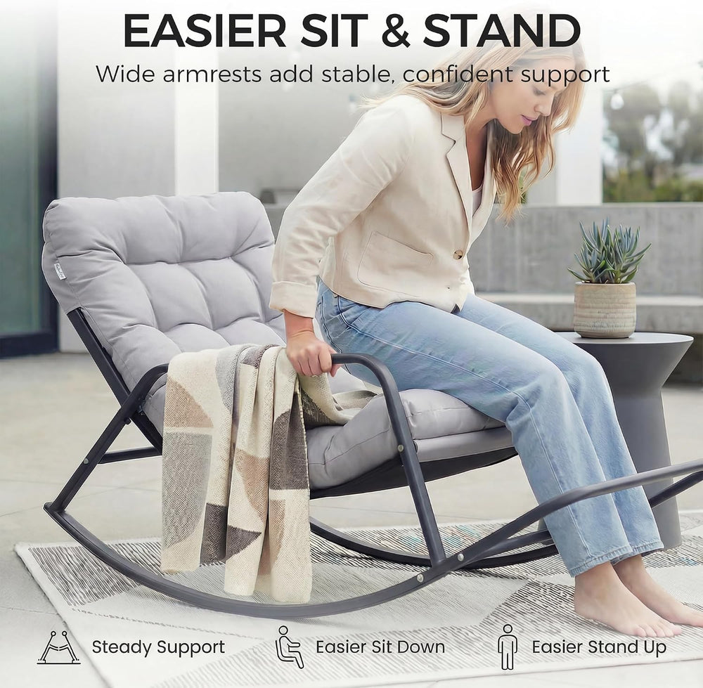 NICESOUL Papasan Rocking Chair with Footrest, Outdoor Rocking Chair with Cush...