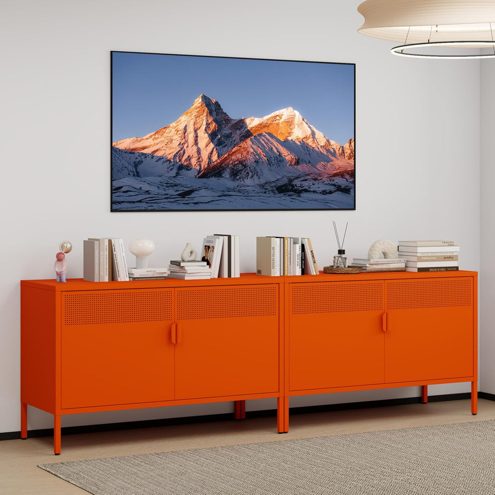 Metal Storage Cabinet with 2 Doors & Adjustable Shelves, Orange