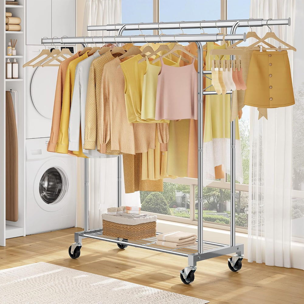 FAVOOSTY Portable Clothes Rack for Hanging, Extending Garment Rack, Chrome