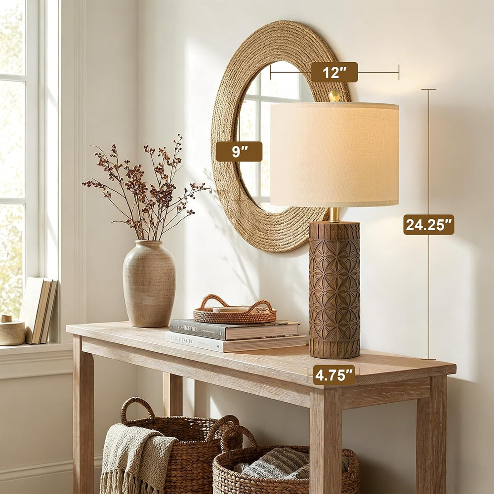 BOBOMOMO 24.25" Modern Farmhouse Table Lamps Set of 2, Geometric Wood Gr...