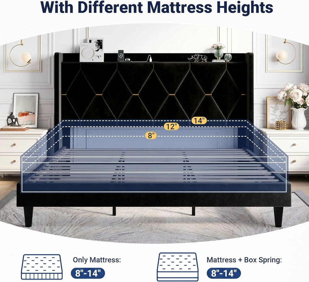 Allewie King Size Bed Frame with Storage Headboard & Smart Charging Station