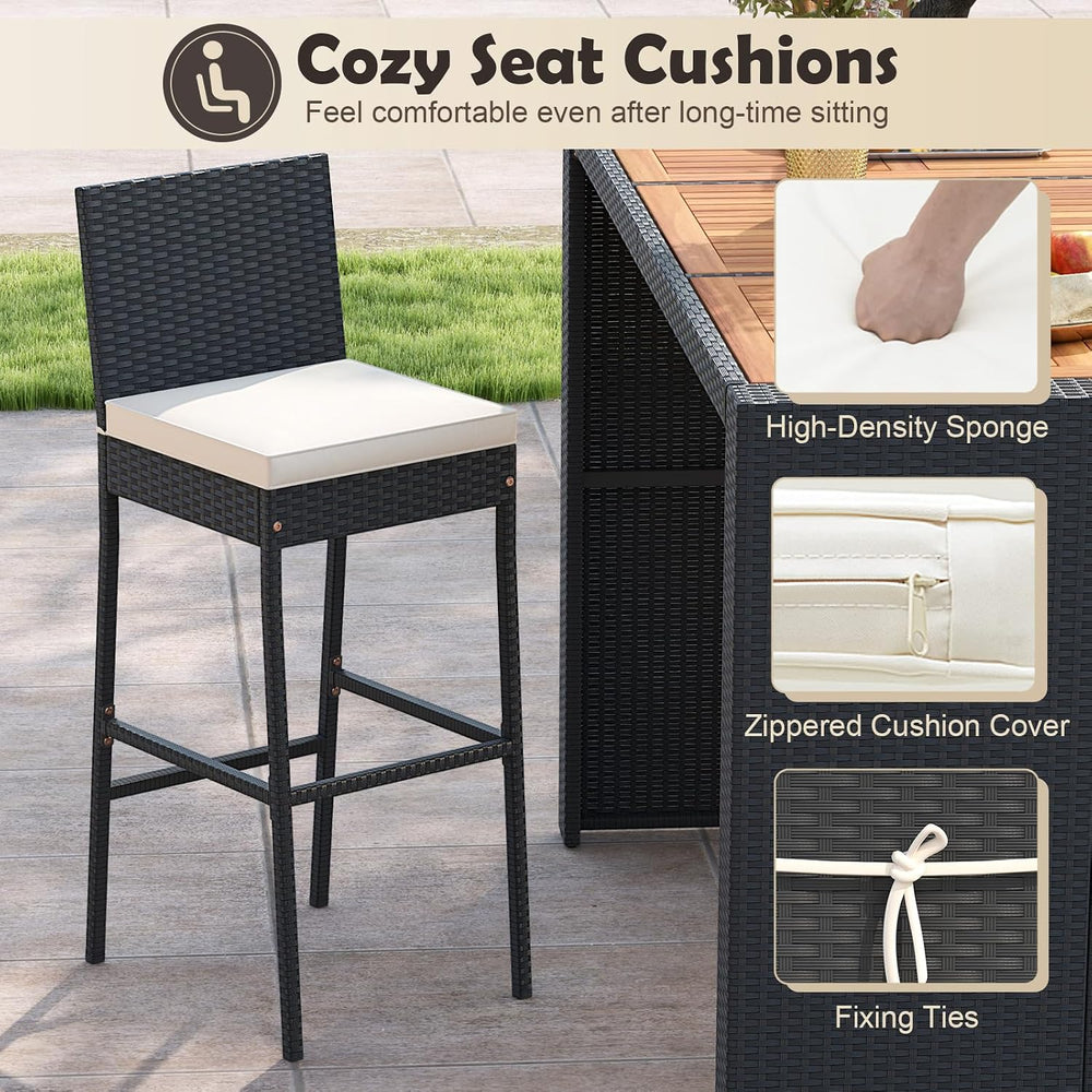 Tangkula 7 Piece Patio Wicker Bar Set, Patiojoy Outdoor Acacia Wood Bar Heigh...