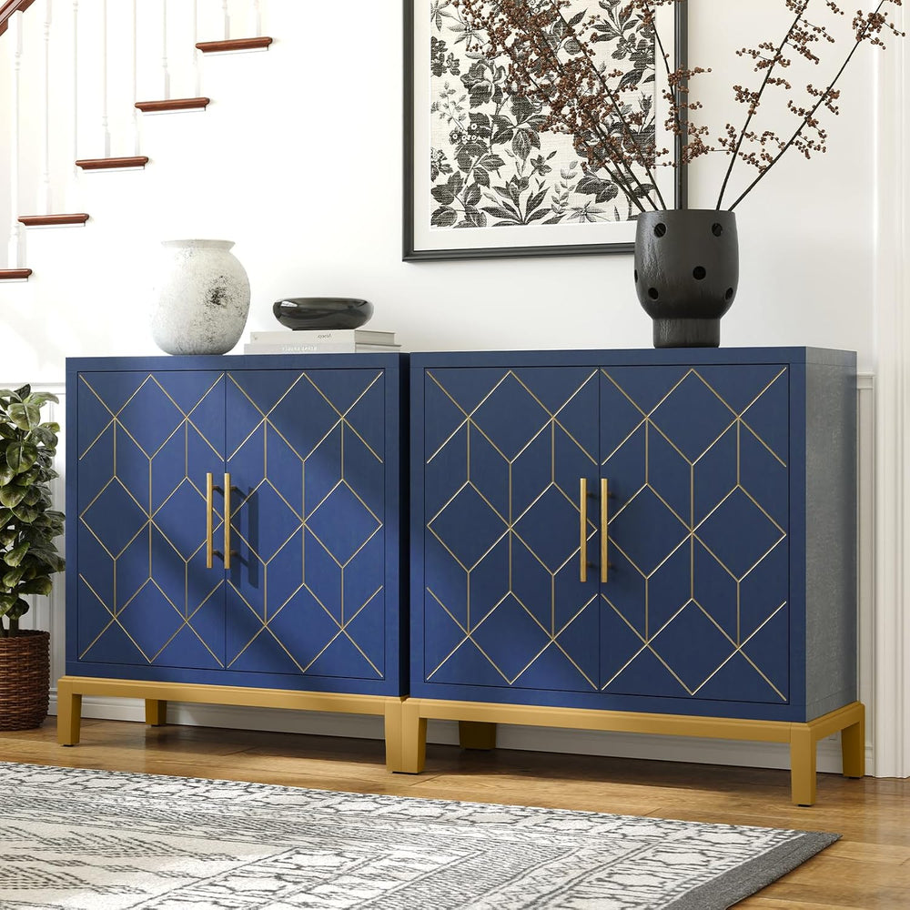 HLR Accent Cabinet with Gold Trim,Storage Cabinet with 2 Doors,Modern Wooden ...