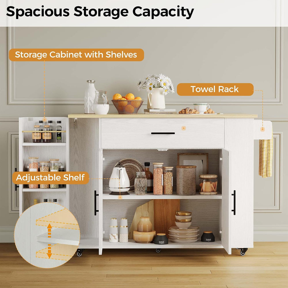 IRONCK Kitchen Island with Storage, 47.2in Rolling Island on Wheels, Kitchen ...