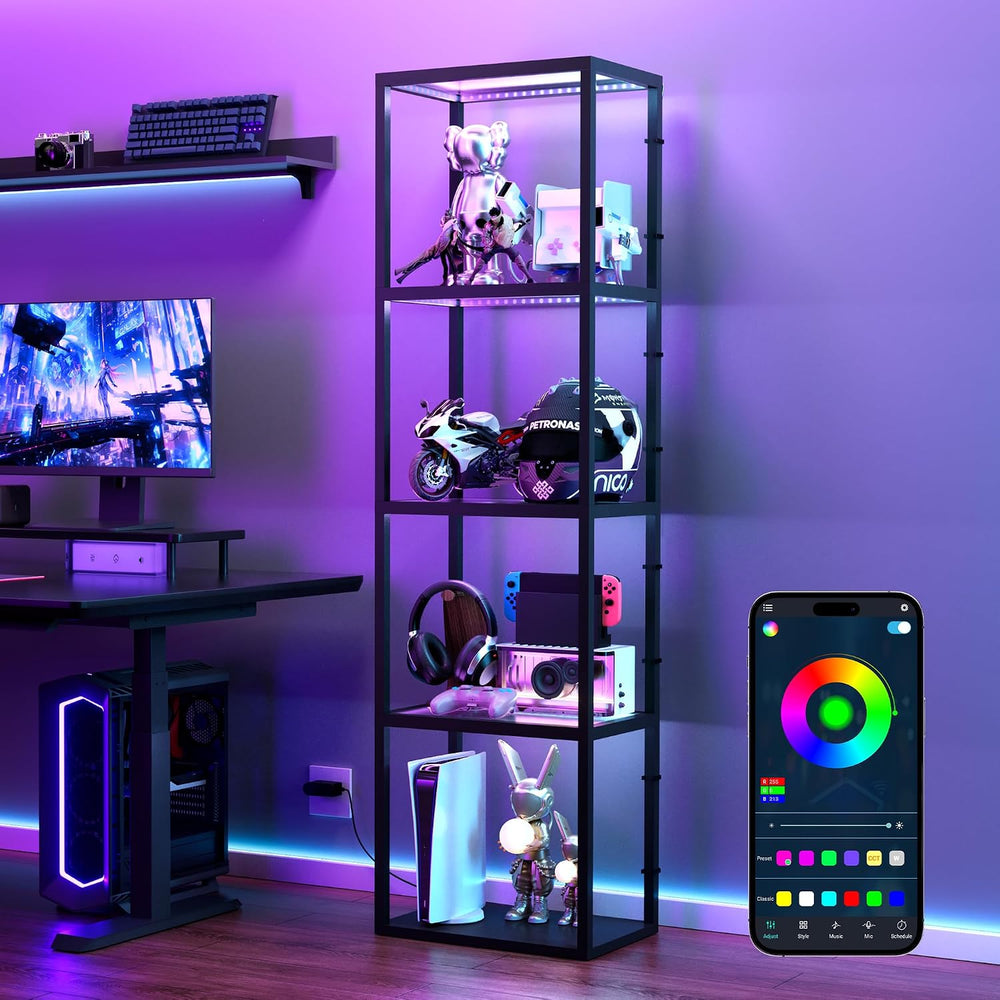 SUPERDANNY Display Cabinet with RGB Light, Remote/App Control, Dimmable LED