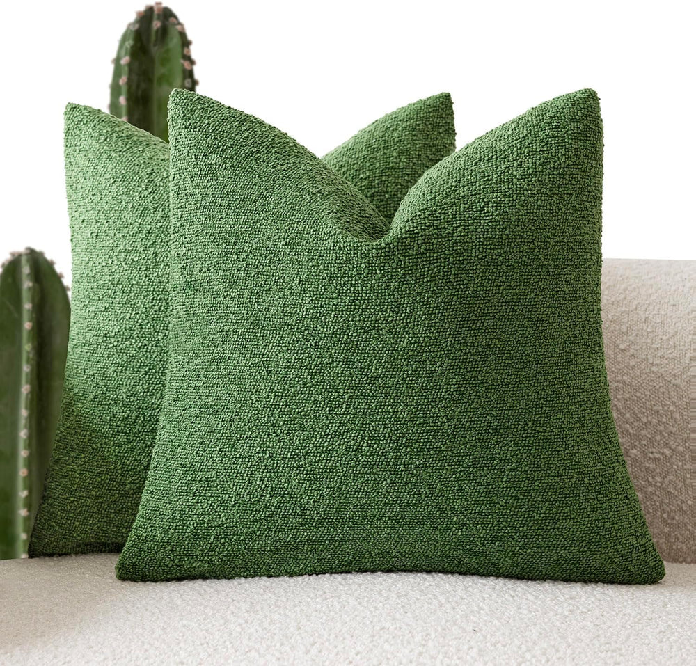 Foindtower Decorative Textured Boucle Throw Pillow Cover 26x26 Forest Green