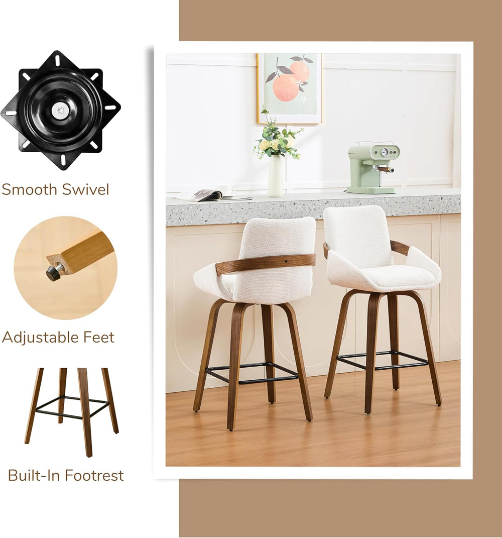 26" Swivel Counter Height Bar Stools Set of 3, Beige