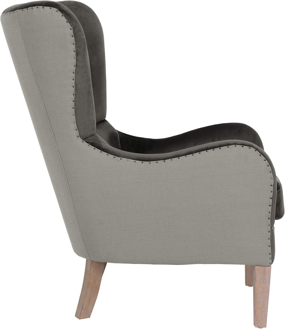 Elle Decor Modern Farmhouse Wingback Chair, Dark Gray/Gray