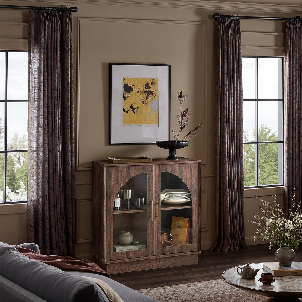 FORTUNETEC 31.5" Sideboard Buffet Cabinet with Arched Glass Doors