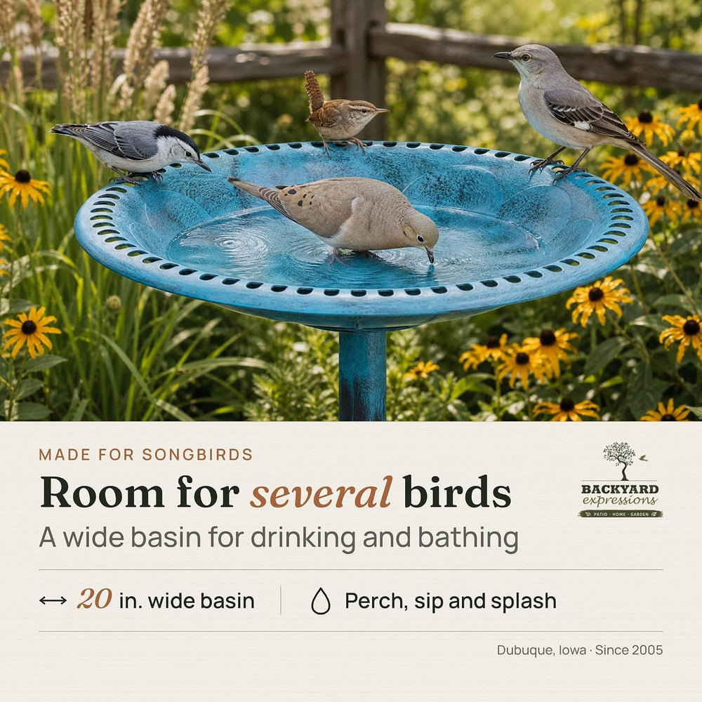 Backyard Expressions Blue Bird Bath for Outside, 28 in Pedestal Birdbath