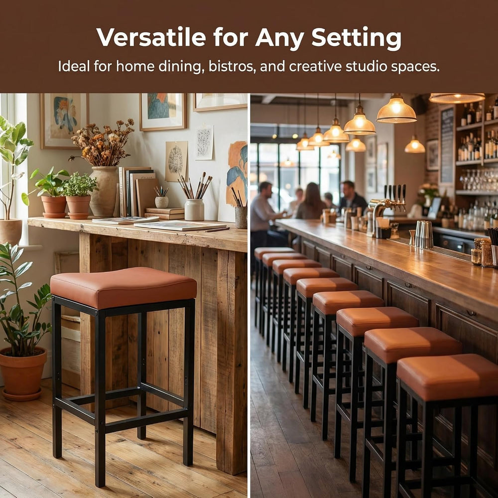 24Inch Bar Stools Set of 2, Faux Leather Backless Counter Height Stools