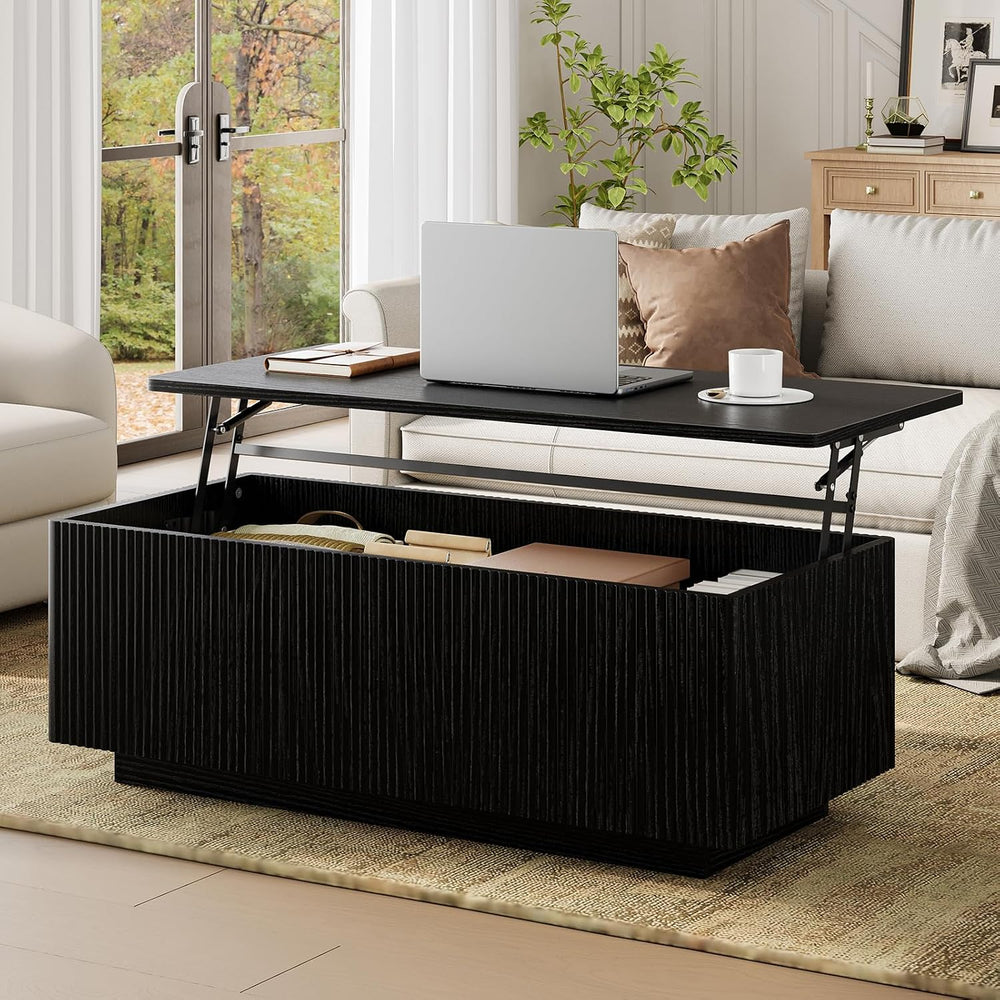 FABATO 41.7'' Fluted Lift Top Coffee Table Large Hidden Storage, Black