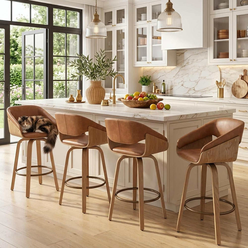 HNY 26'' Modern Barrel Swivel Counter Stools Counter Height Swivel Ba...