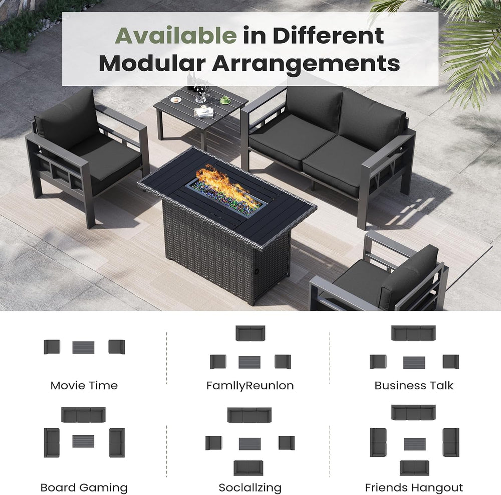 5 Piece Aluminum Patio Furniture Set With Thick Cushions and Coffee Table