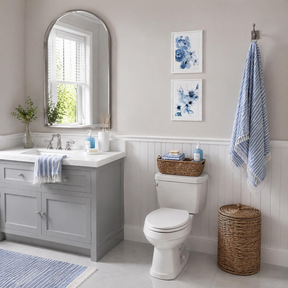 ArtbyHannah Framed Bathroom Wall Art Decor, 12x16'' Navy Bule Floral ...